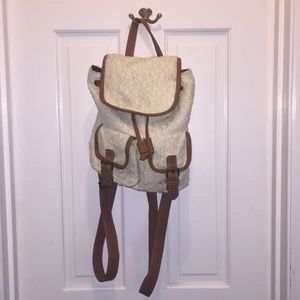 Brown and white lace book bag purse